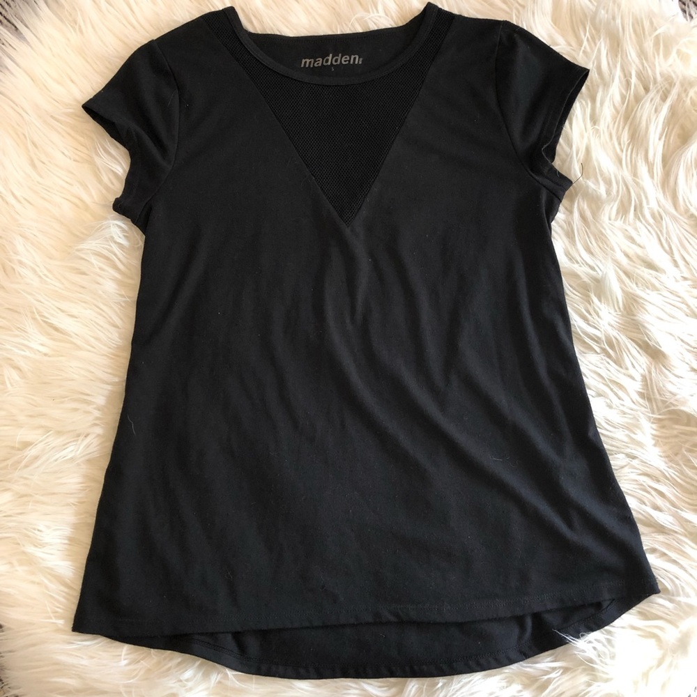 Madden black mesh V neck shirt